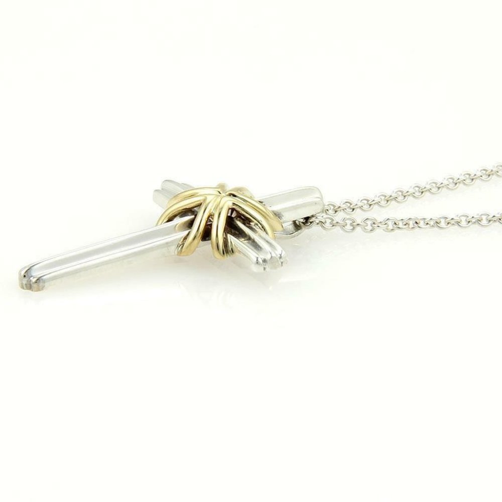 Tiffany & Co. 925 Silver 18k Gold Cross Necklace - Picture 3 of 7